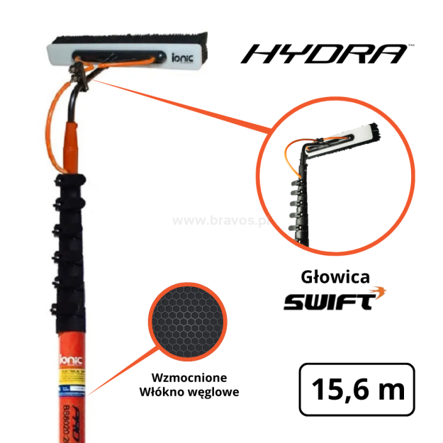 IONIC Kij teleskopowy HYDRA Carbon PLUS 55 ft - 15,60 m / 2,13 m - SWIFT