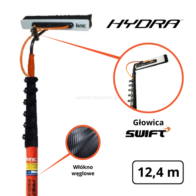 IONIC Kij teleskopowy HYDRA Carbon 45 ft - 12,40 m / 1,92 m - SWIFT