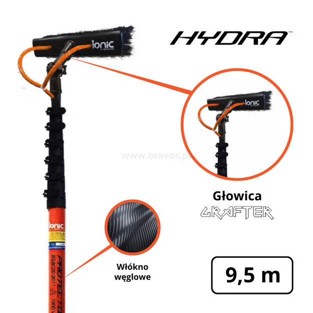 IONIC Kij teleskopowy HYDRA Carbon 35 ft - 9,50 m / 1,92 m - GRAFTER