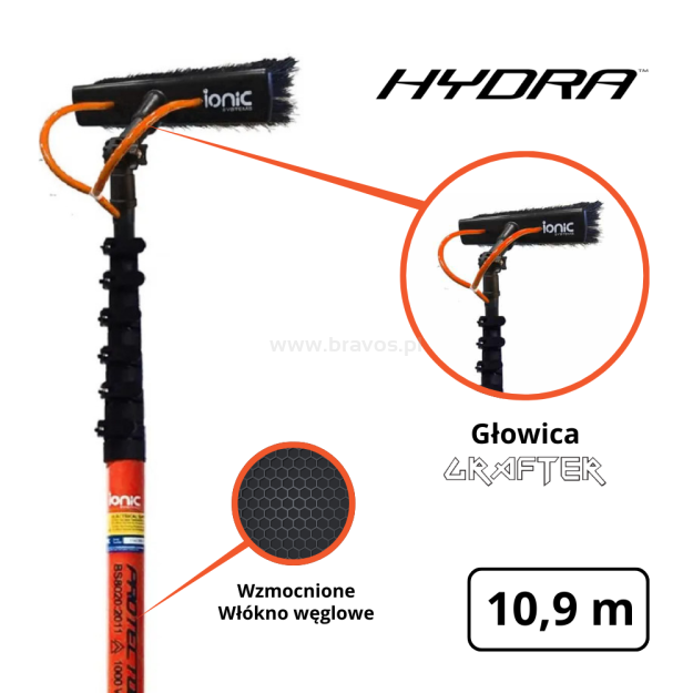 IONIC Kij teleskopowy HYDRA Carbon PLUS 40 ft - 10,90 m / 1,92 m - GRAFTER